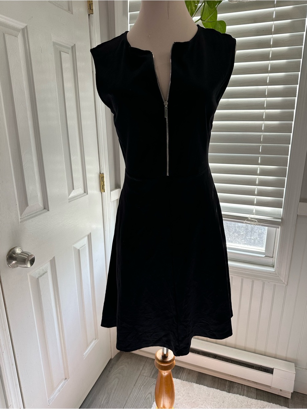 New York & Company Black Zip-Front Mini Dress